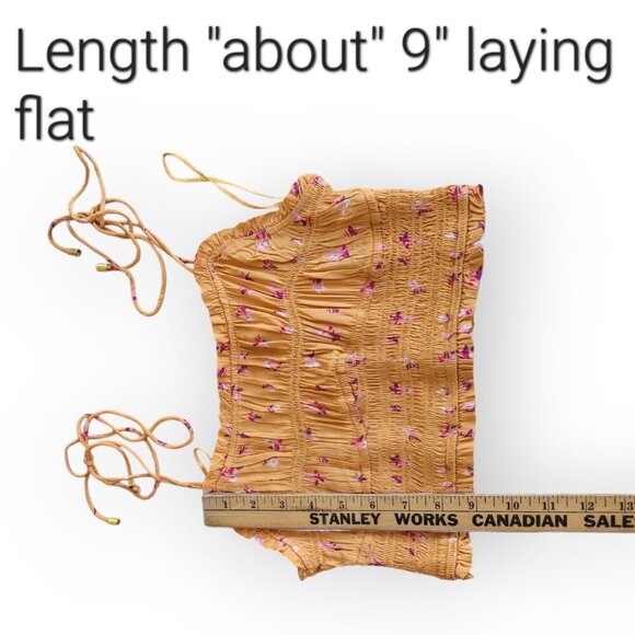 Free People Smocked Floral Ruffled Kaia Tank Top XS Mango EUC - Picture 8 of 9